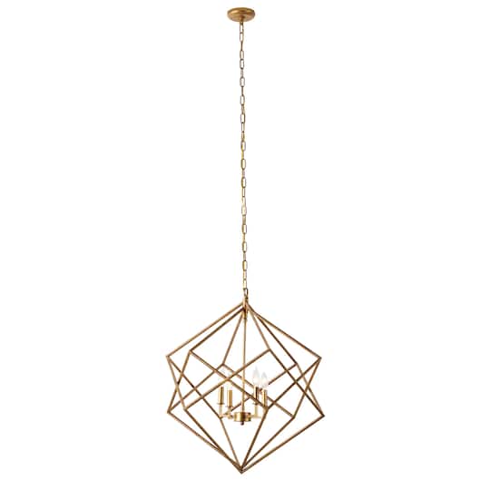 30" Gold Iron Modern Caged Chandelier